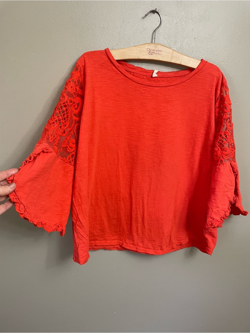 Pinkblush Lace Accent Bell Sleeve Top Large/XL ? Reddish Orange boho fairy